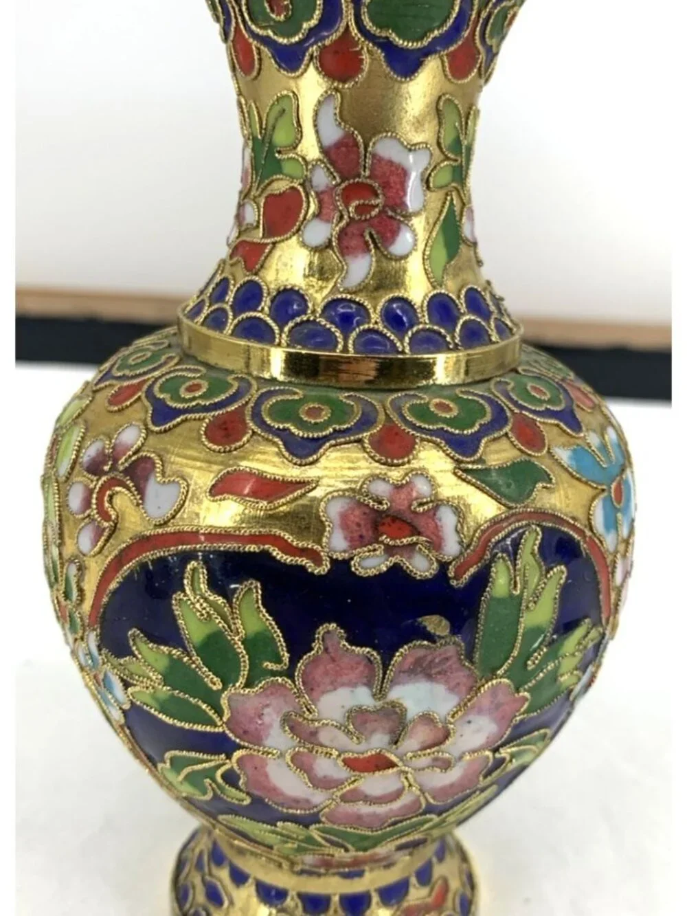 Asian Chinese Cloisonne Open Work Enamel Metal Floral Vases 6